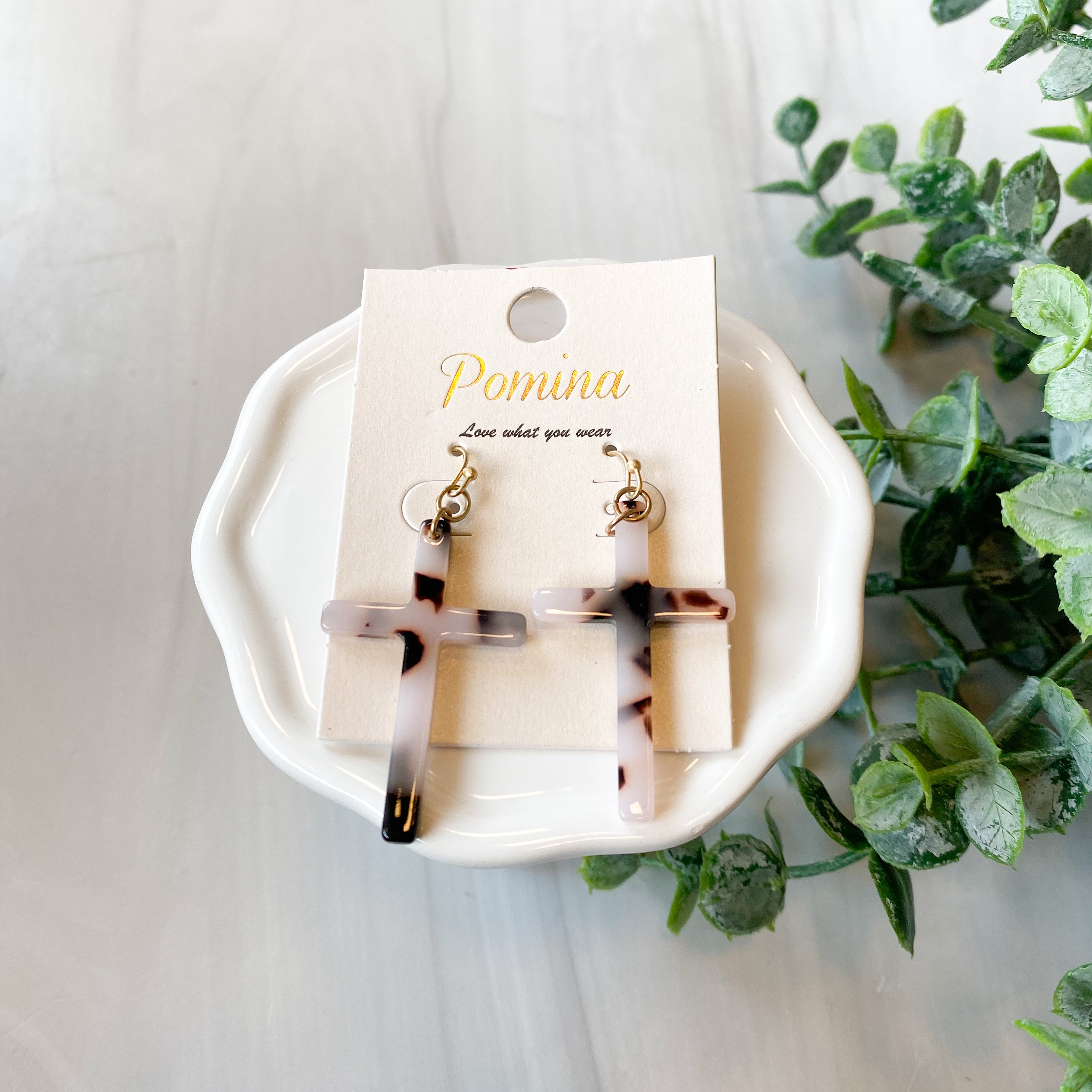 Tortoise Cross Earrings