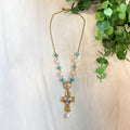 Genuine Turquoise & Pearl Sacred Heart Necklace/ 1 Decade Rosary