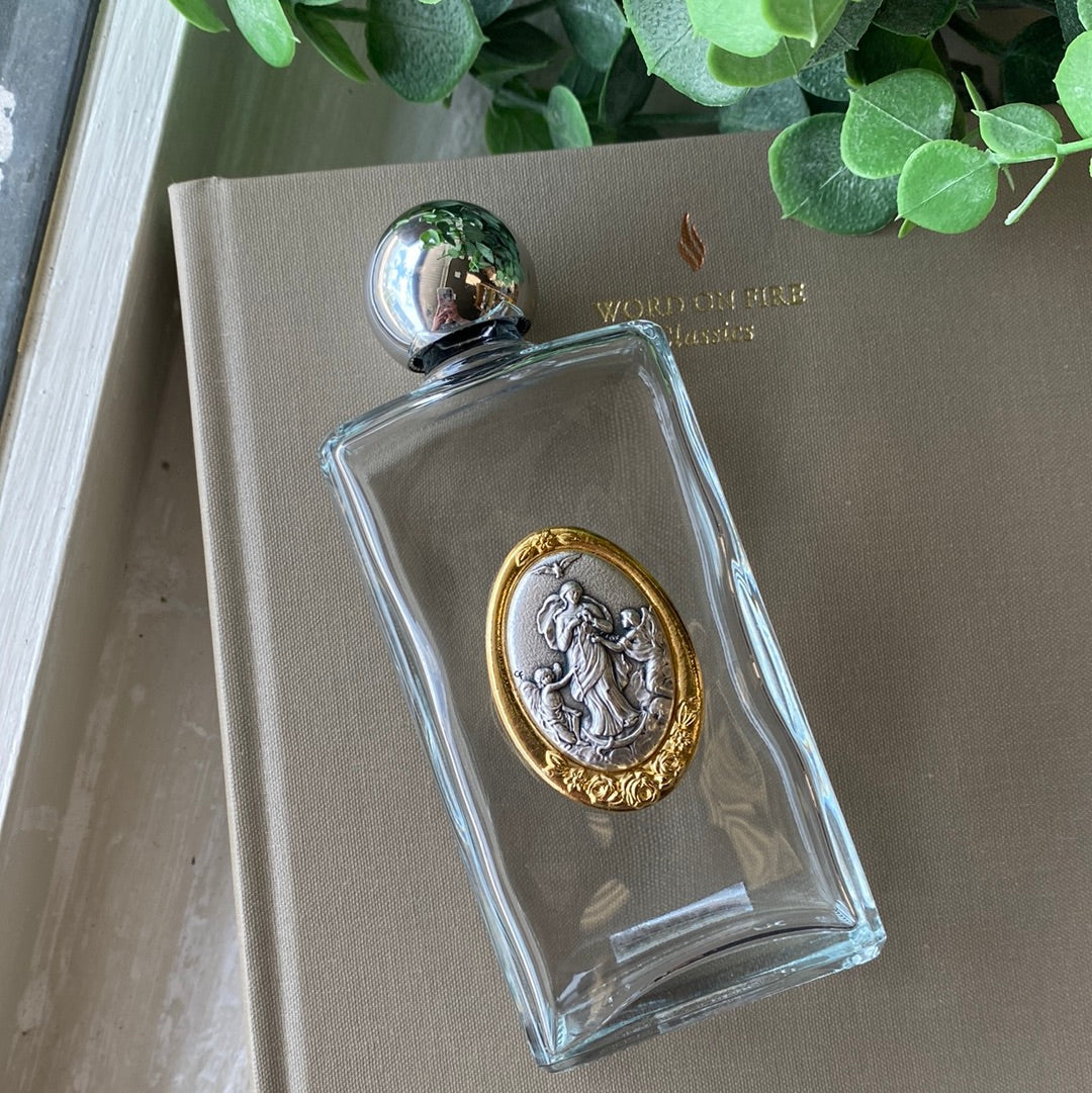 Our Lady Untier of Knots holy water bottle, 5x2"