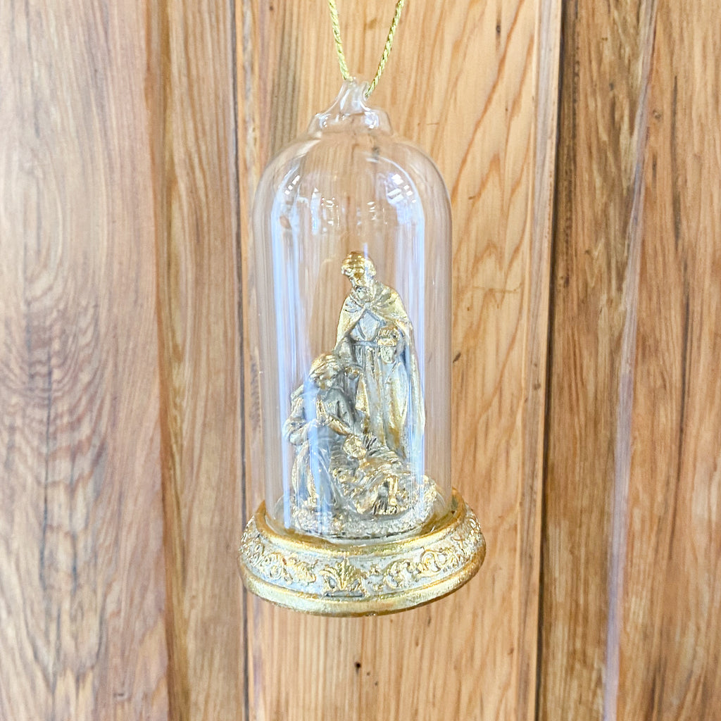 Assorted LED Gold Nativity Cloche Ornaments (2 Styles)