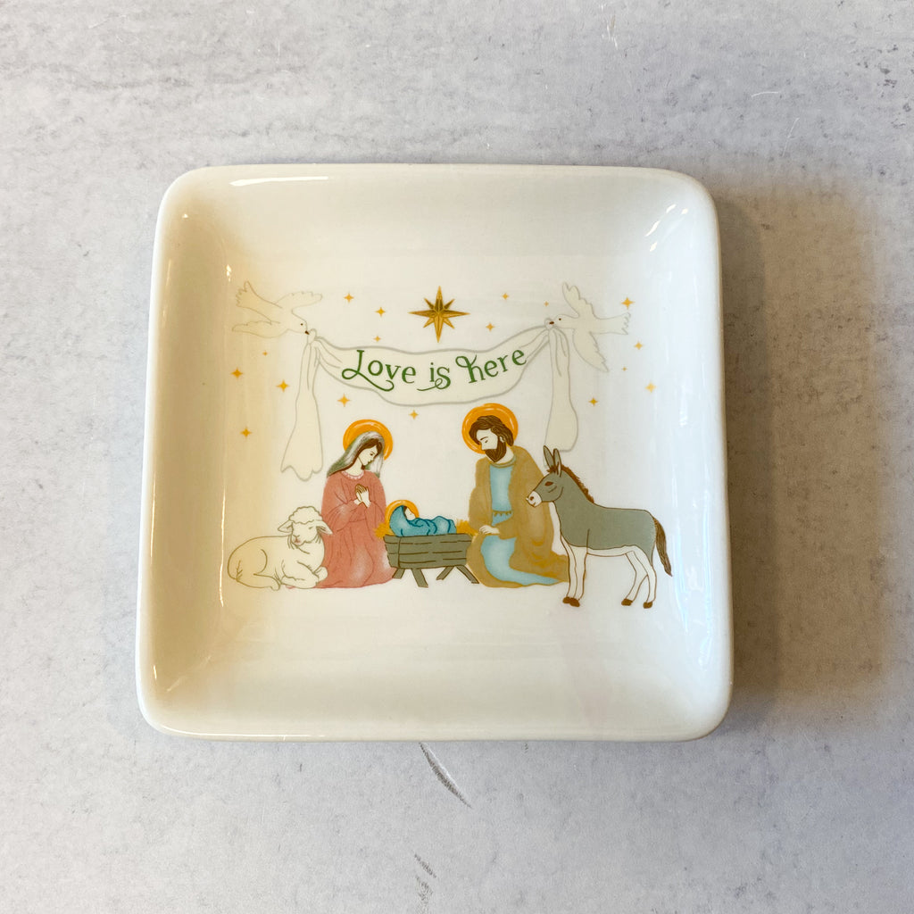 Hand painted Stoneware Dish/Trinket Tray, 4 Styles, 4.75" Sq.