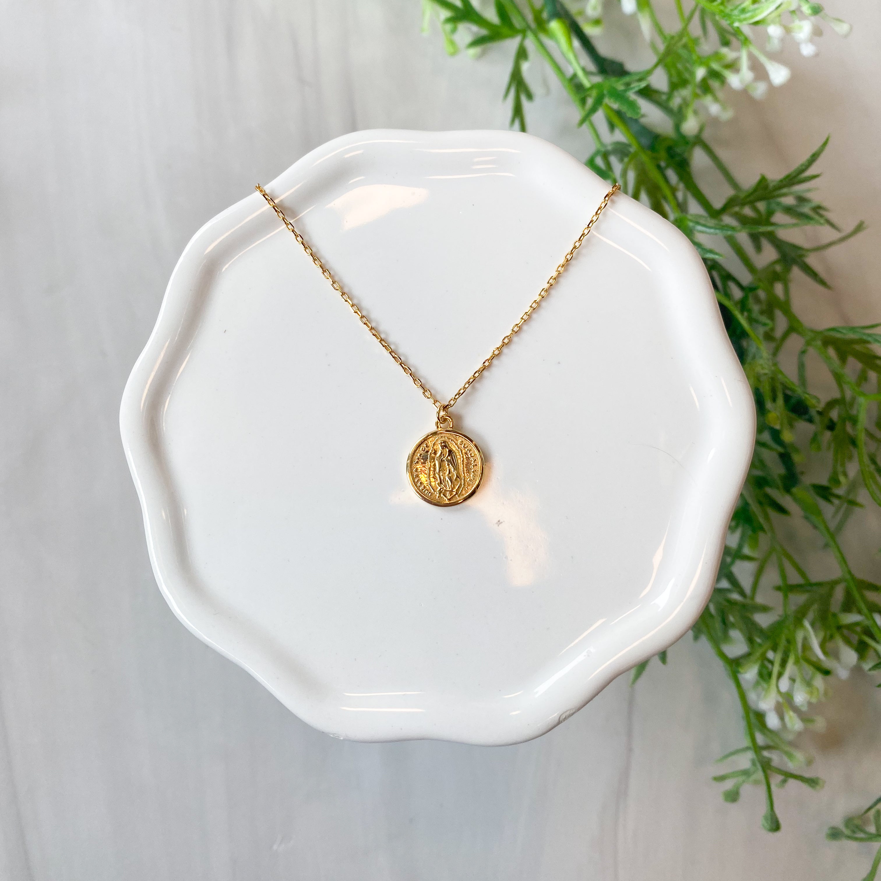 14k Gold Plated Guadalupe Round Necklace