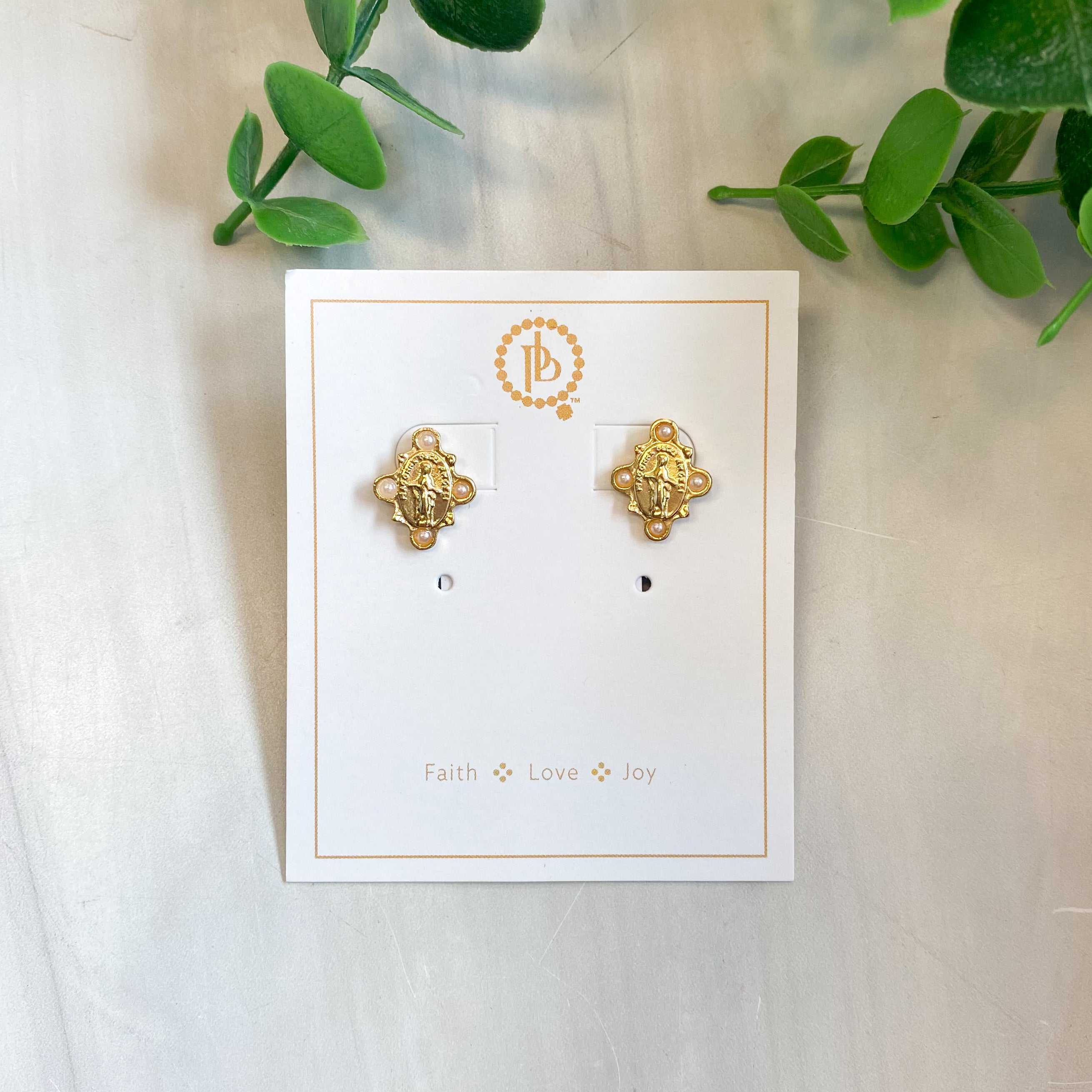 Gold Blessed Mother Earrings