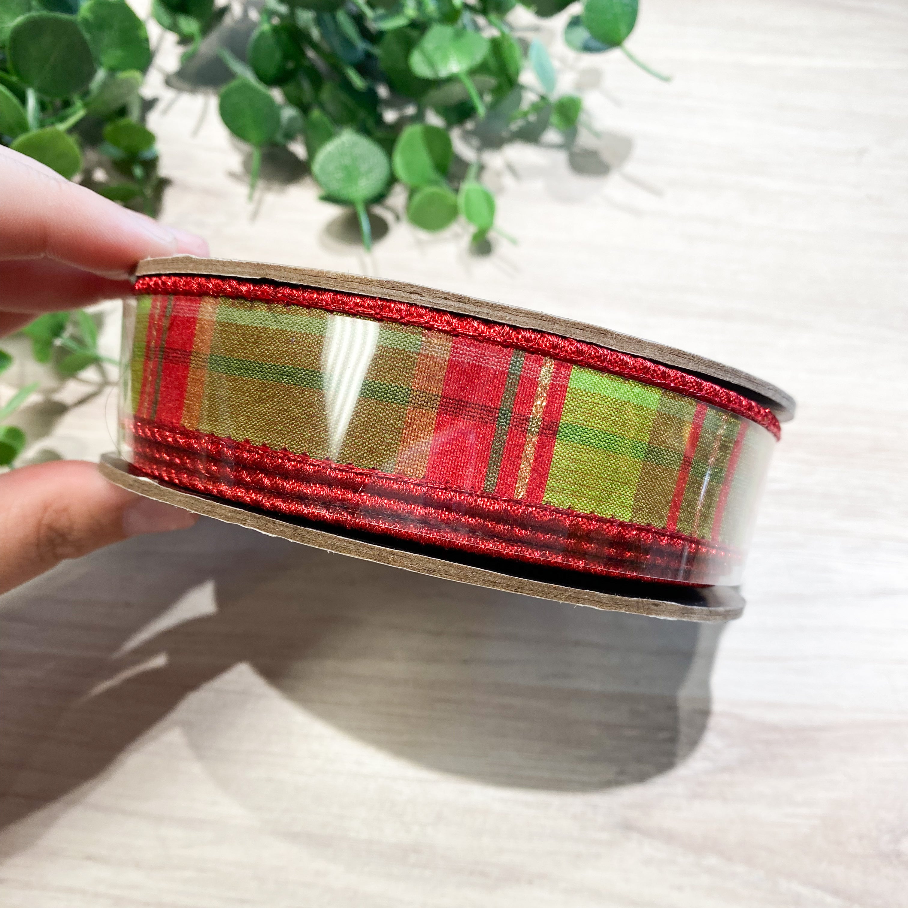 Taffeta Ribbon 1"x10yds Michigan Ave plaid, red/green