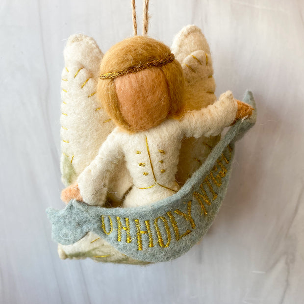 6"H Wool Felt Angel Ornament w Banner "Oh Holy Night"