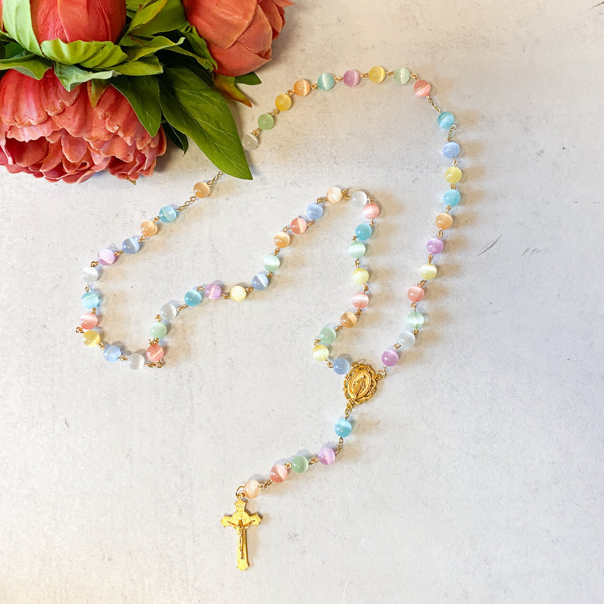 Rainbow and Gold Handmade Rosaries by Camille Brown