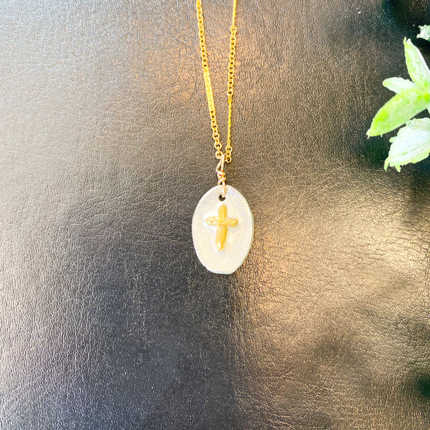 A-1459 Small Oval Cross on Gold Filled Chain