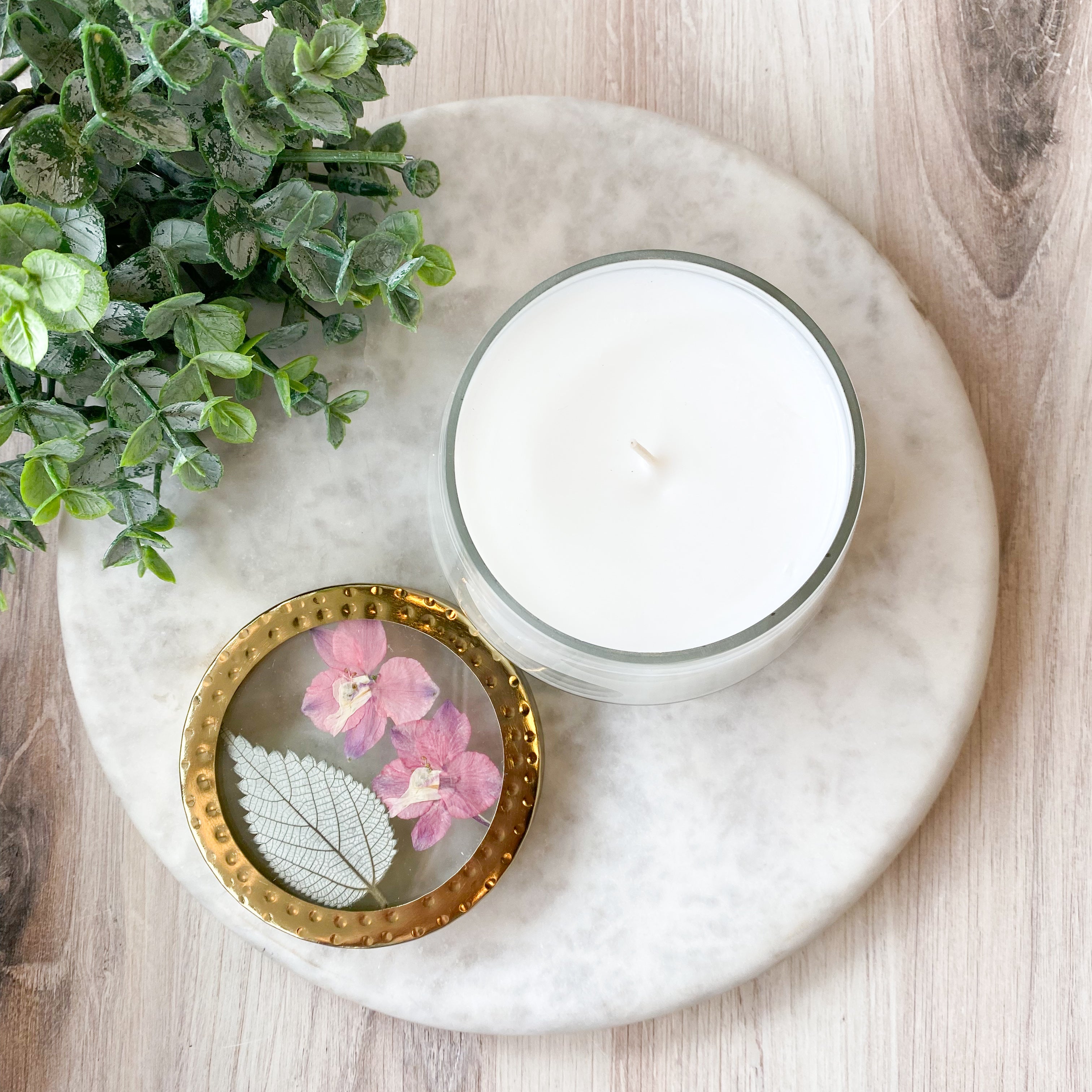 Little Flower Apricot Rose Pressed Floral Candle-Medium