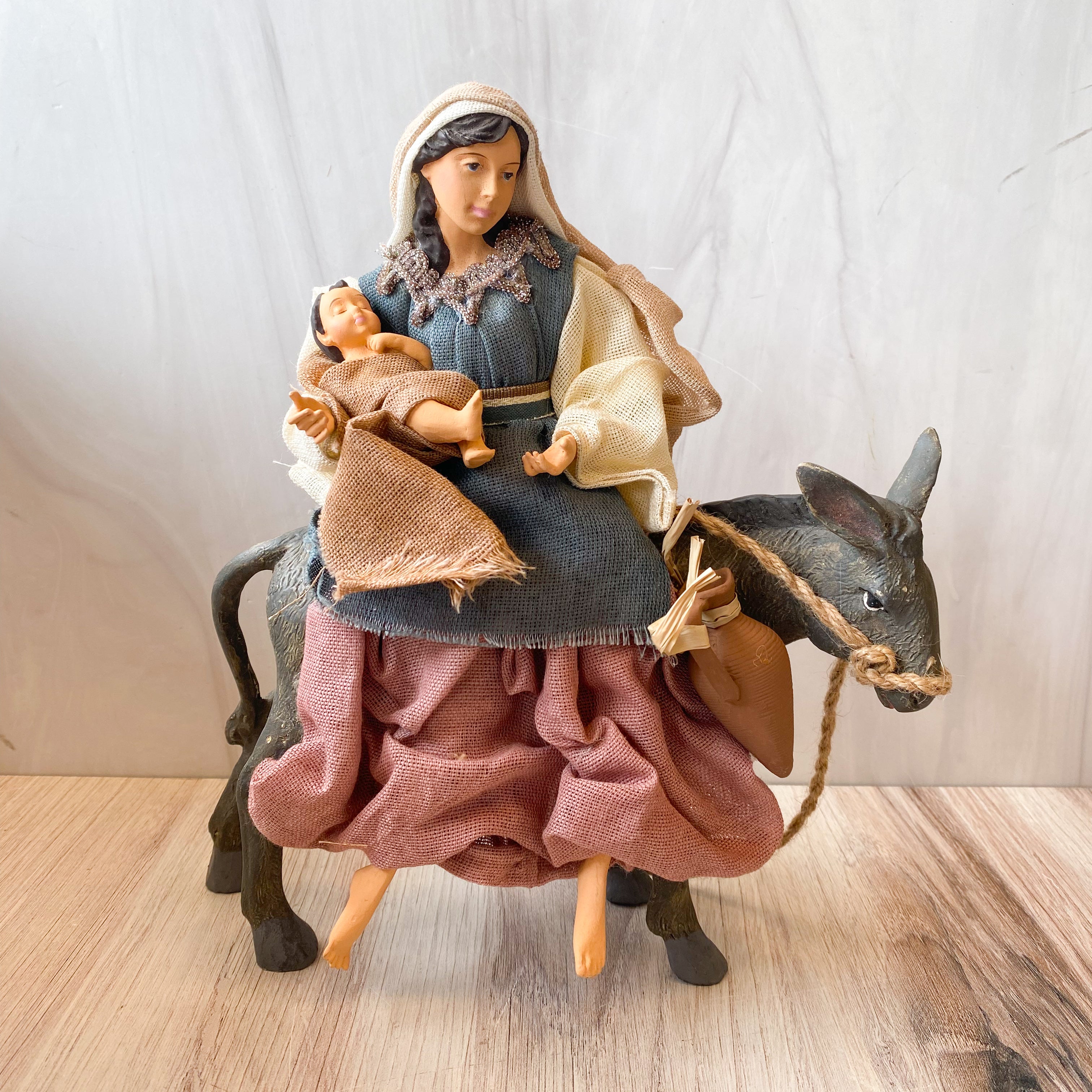 9"L x 3-1/2"W x 10"H Handmade Resin Virgin Mary on Donkey