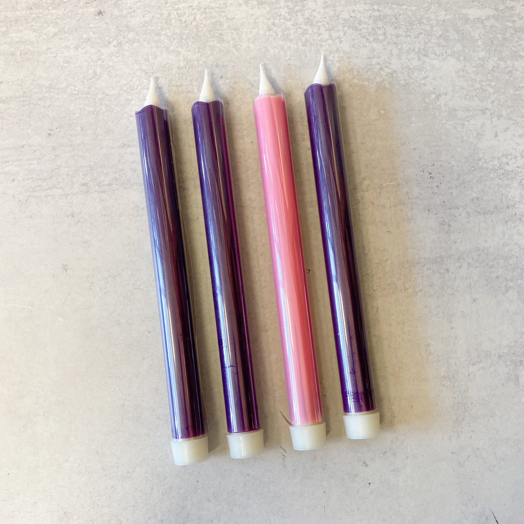 9"H 4pc Set Flameless LED wax Advent Tapers