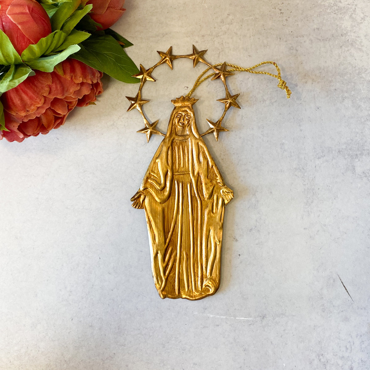 Mary Ornament Gold Antique
