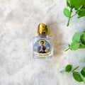 8 ml. 2" Glass St. Carlo Acutis Holy Water Bottle with Gold Rose Cap