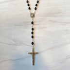 Black Boxwood Bead Rosary, Boxed