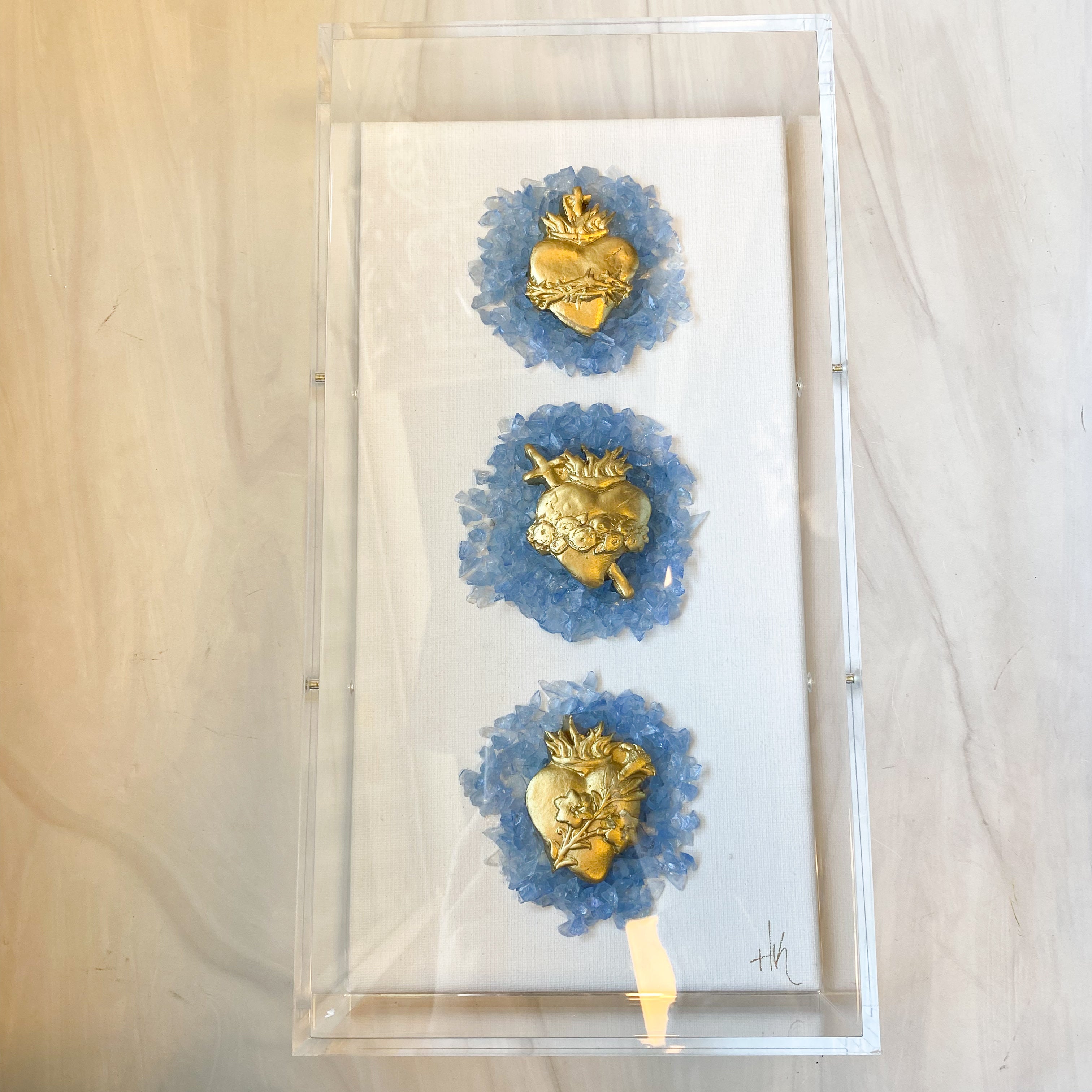 Holy Family Hearts Selenite Art