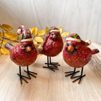 Assorted Glittered Resin Cardinals w/Stocking Caps