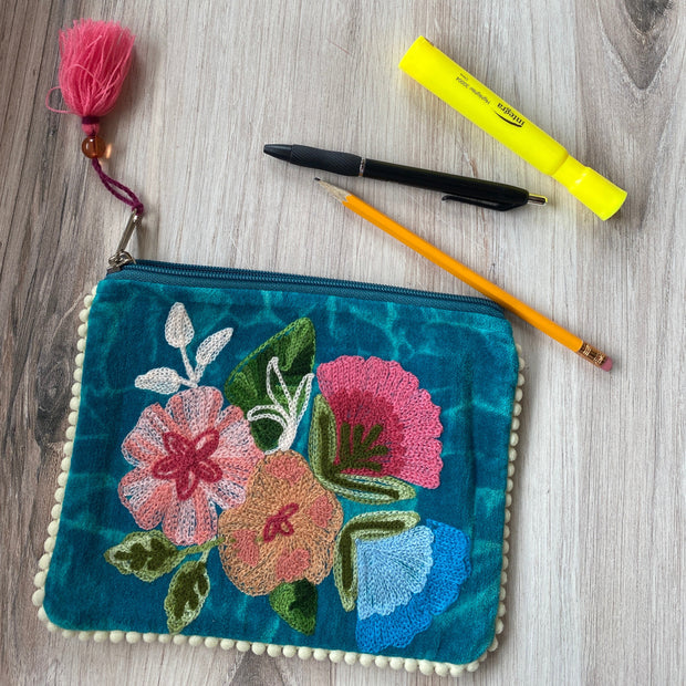 Teal Floral Pencil Pouch