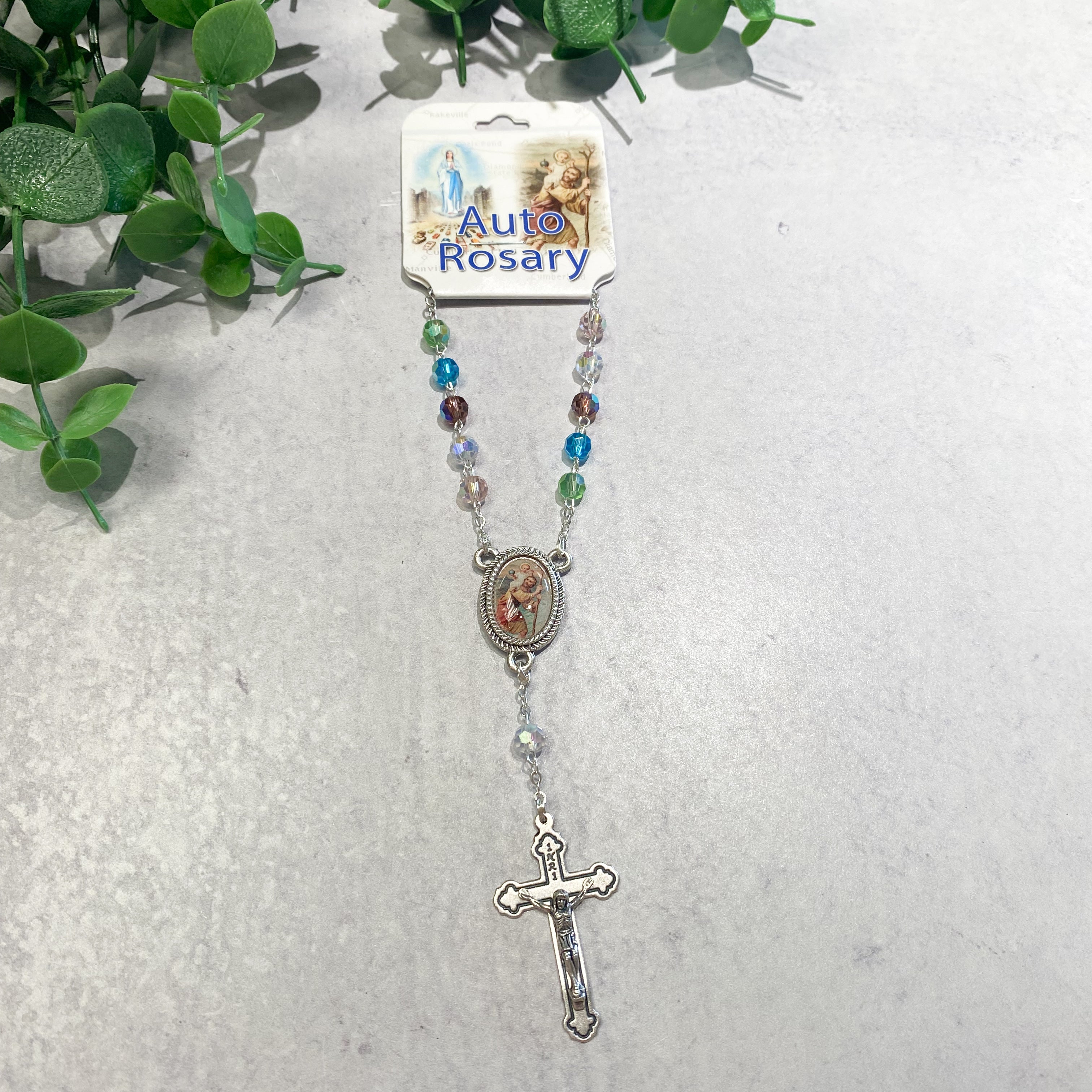6mm St. Christopher Multi-Color Bead Auto Rosary