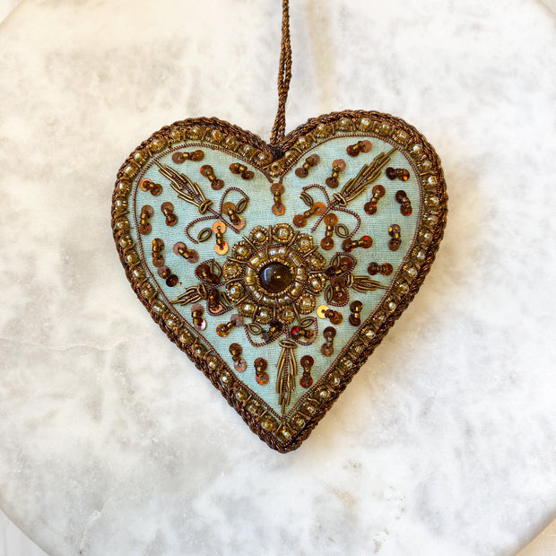 Embroidered hanging green heart