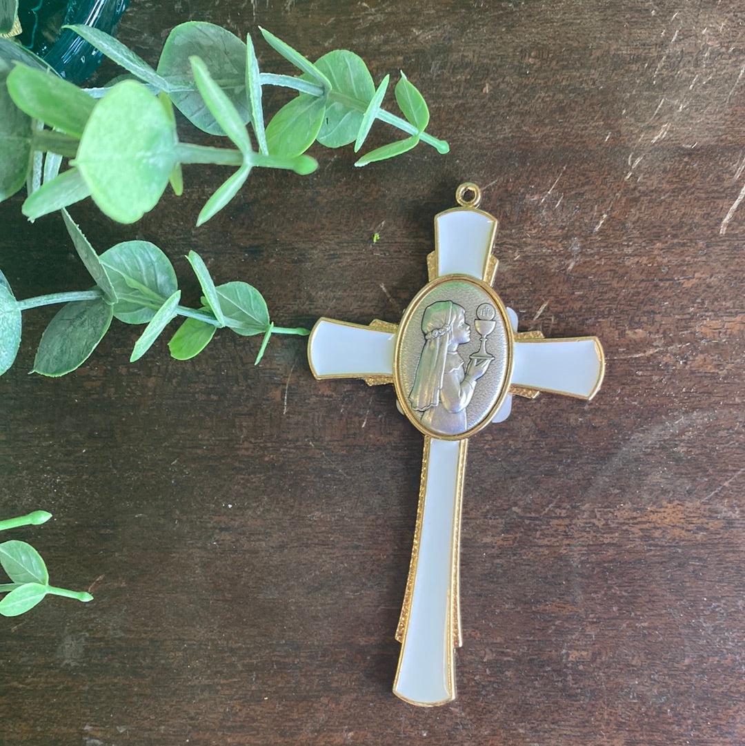Gold Communion Cross with Girl