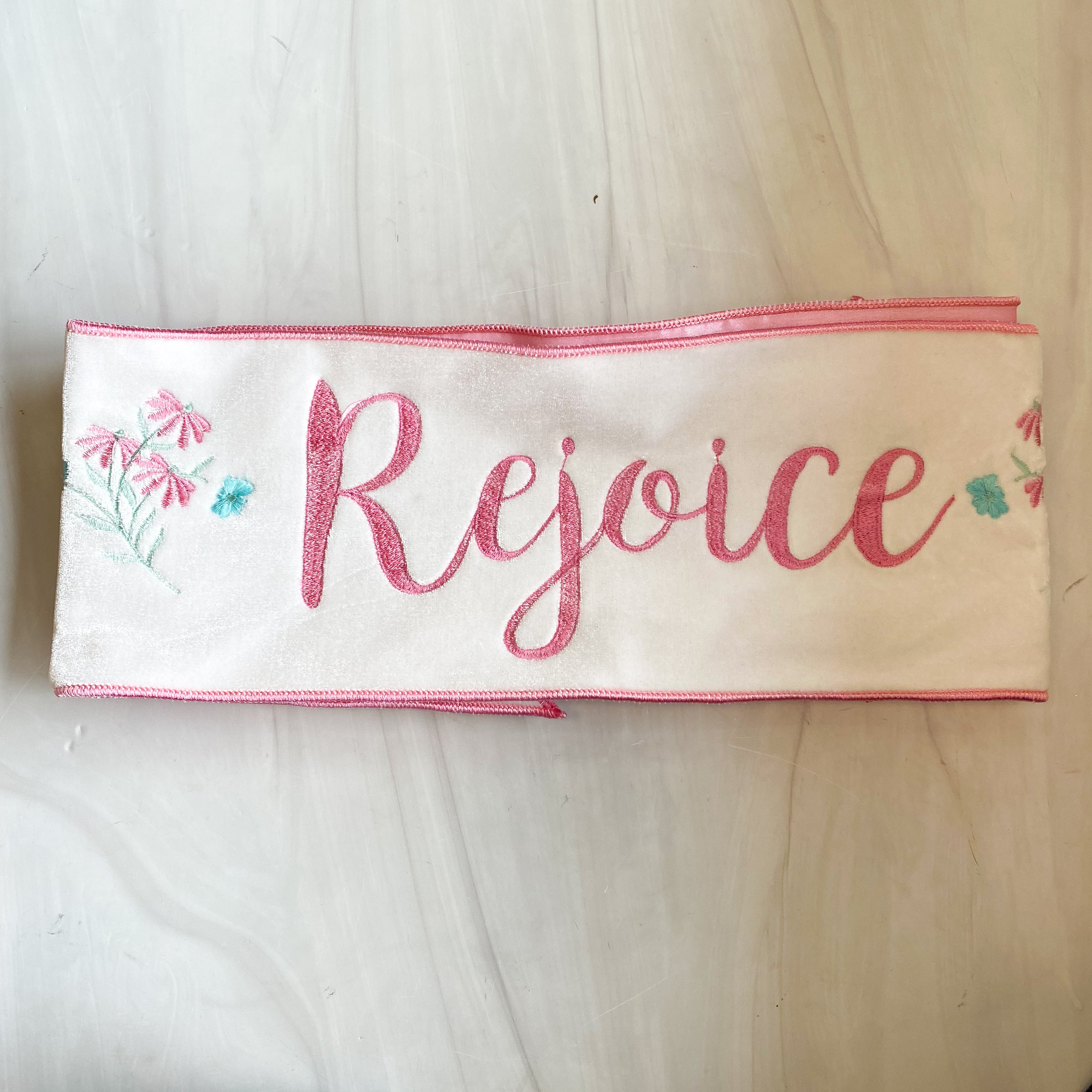 Lent Velvet Rejoice Banner - Pink with White Background