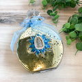 HWB24136 - Holy Water Bottle - Our Lady of Guadalupe, Large, Round, Gold  Mirror Finish