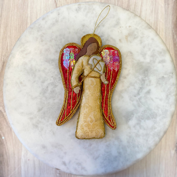 Angel Ornament, 4 Asst, Fabric/Beads, 6"