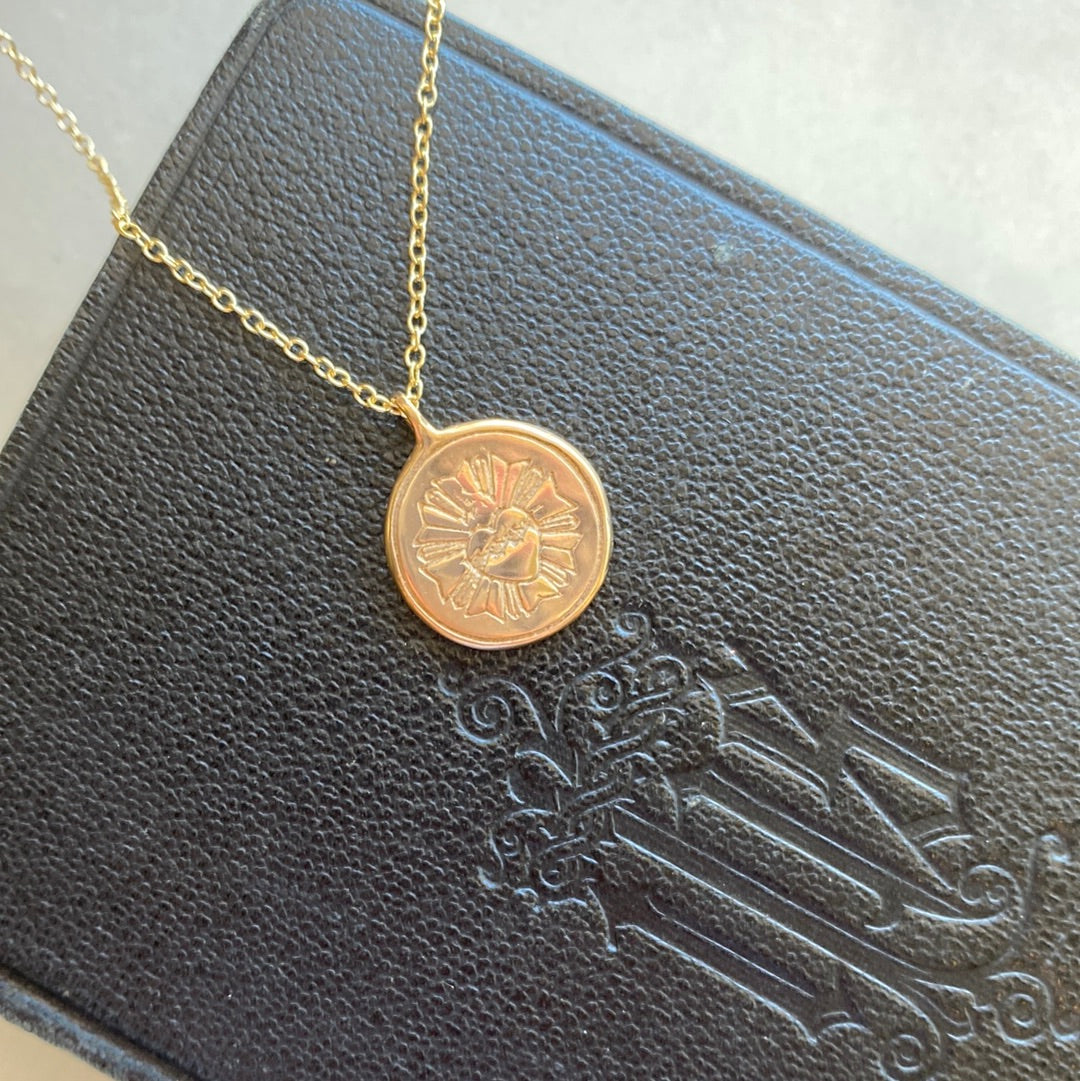 Sacred Heart Pendant Necklace - Bronze