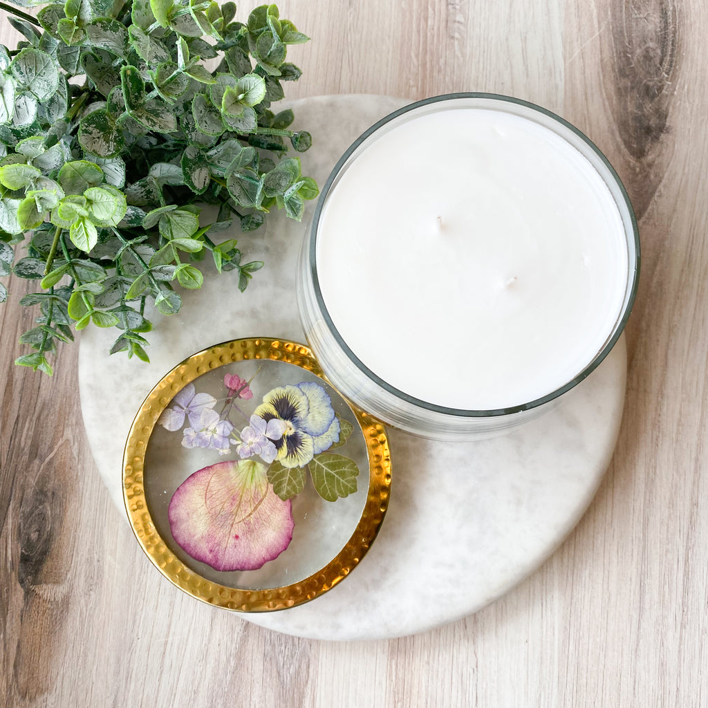 Little Flower Blushing Rosewood Pressed Floral Candle-Large