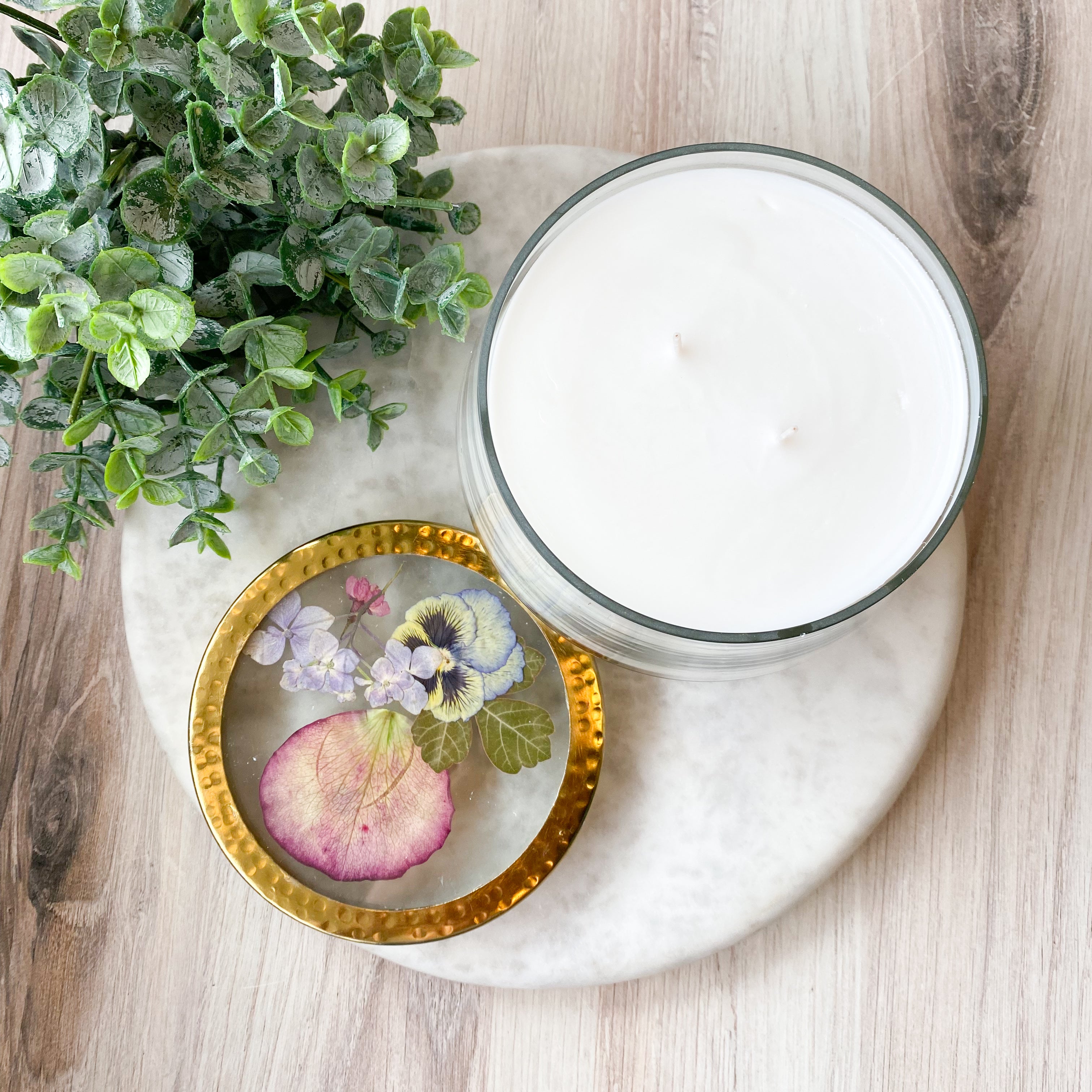 Little Flower Blushing Rosewood Pressed Floral Candle-Large