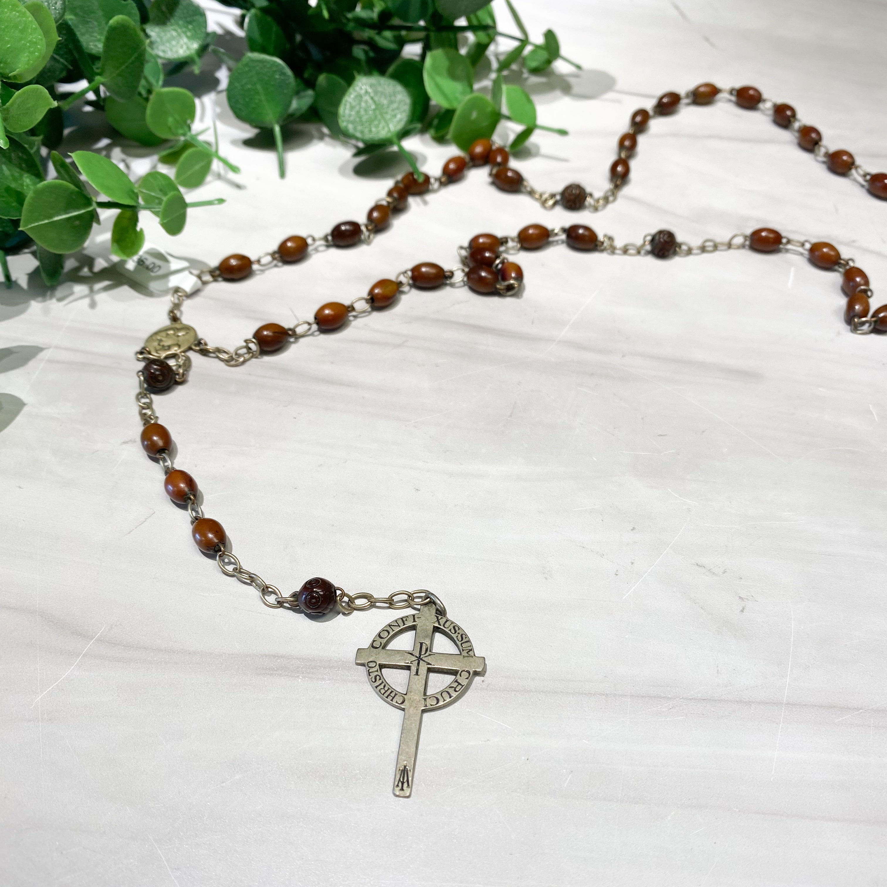 Brown Wooden Vintage Holy Family Rosary