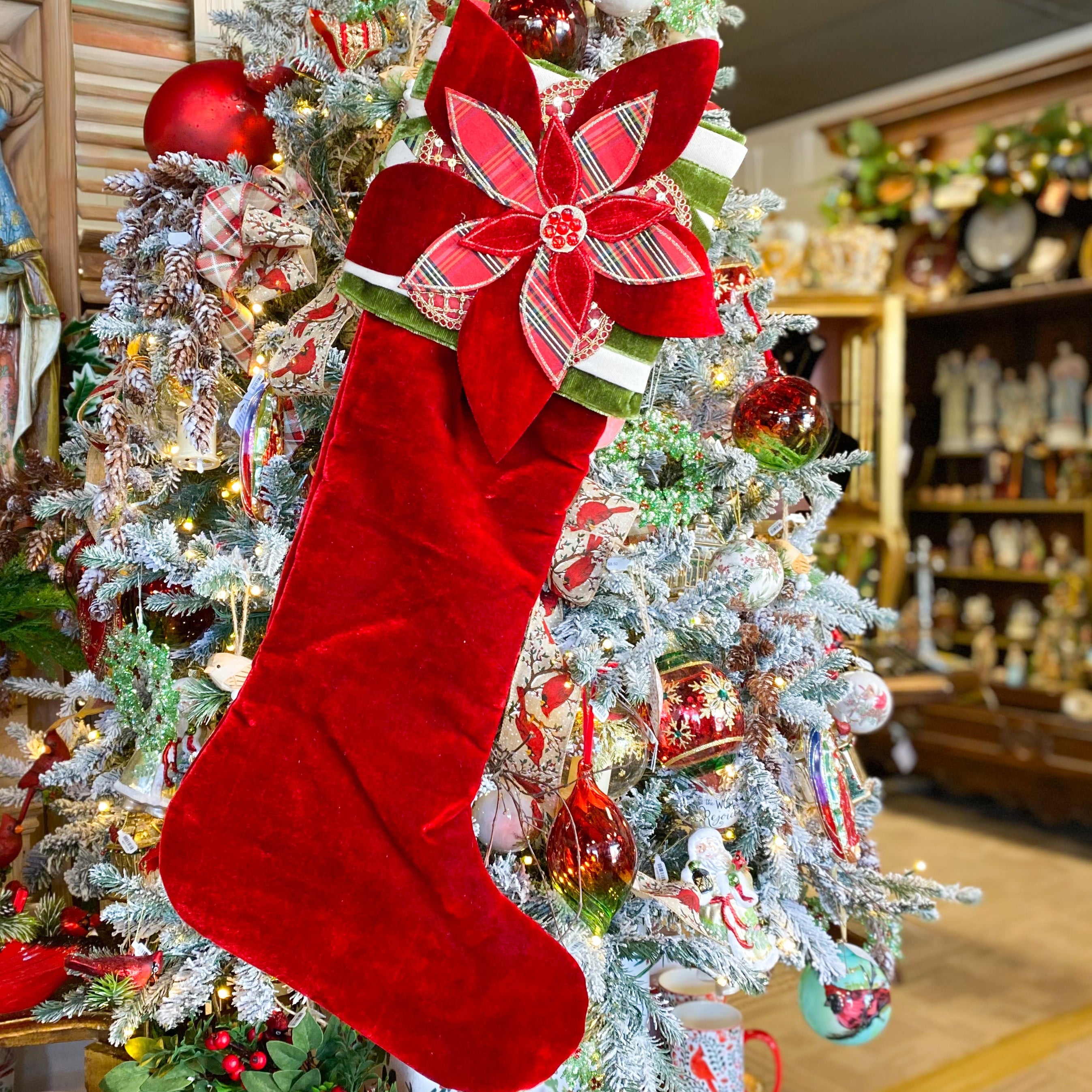 26" Holly Velvet Stocking  Green Red