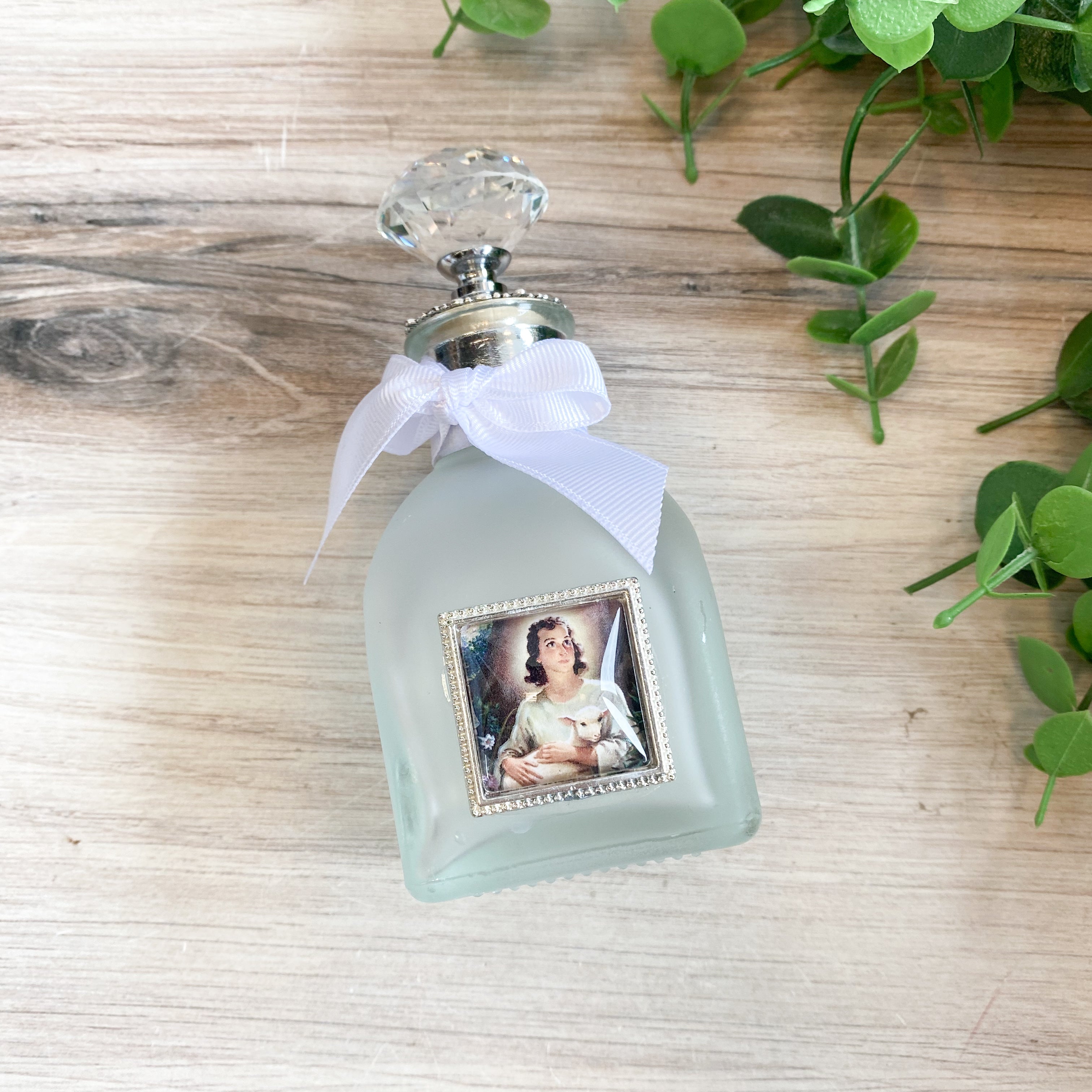 HWB24156 - Holy Water Bottle - Child Jesus, Small Frosted,  Silver Accents