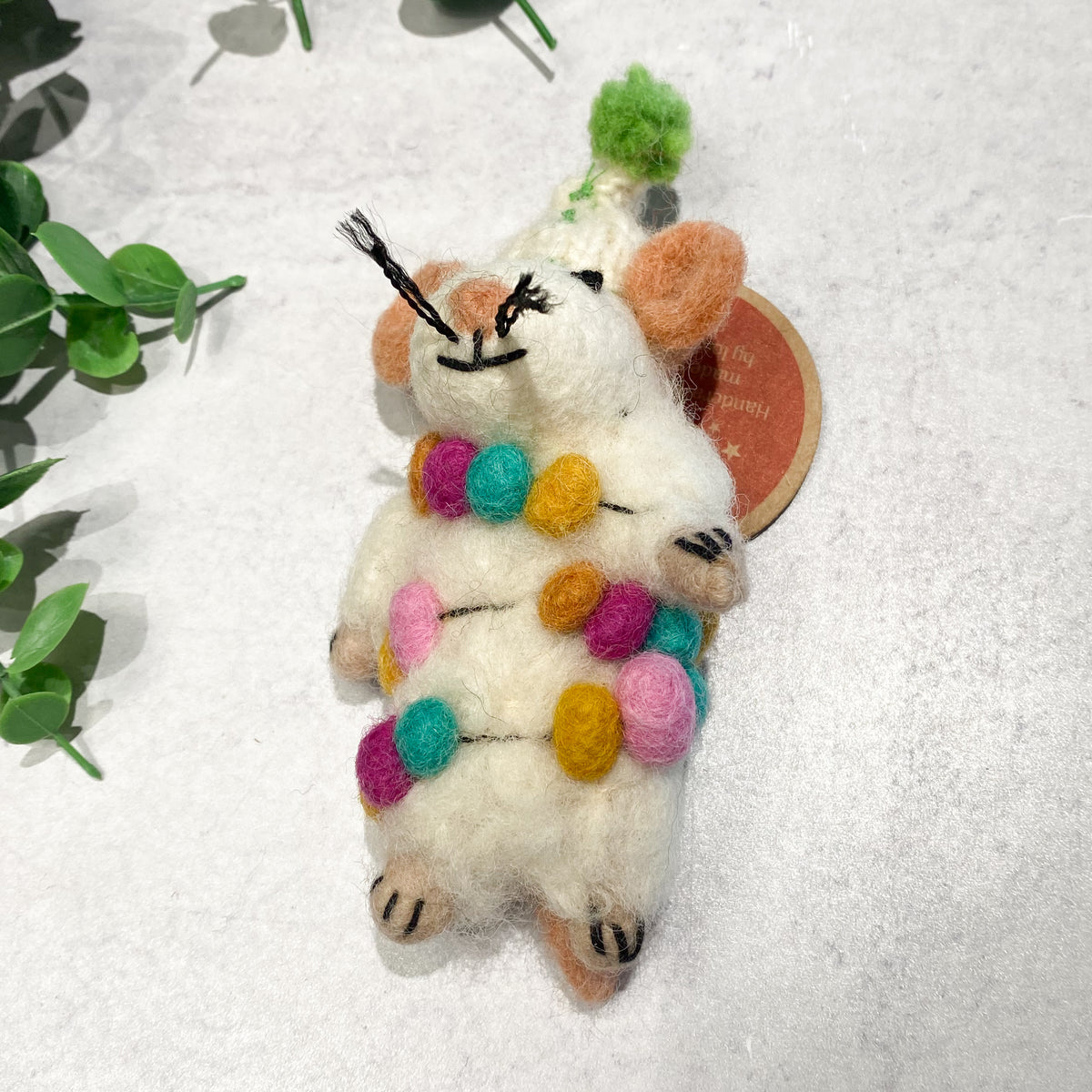 Mouse with Lights Wool Ornament