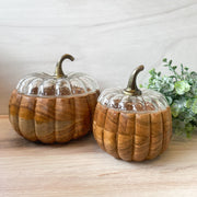 Acacia Wood Pumpkin Containers w/Glass Lid