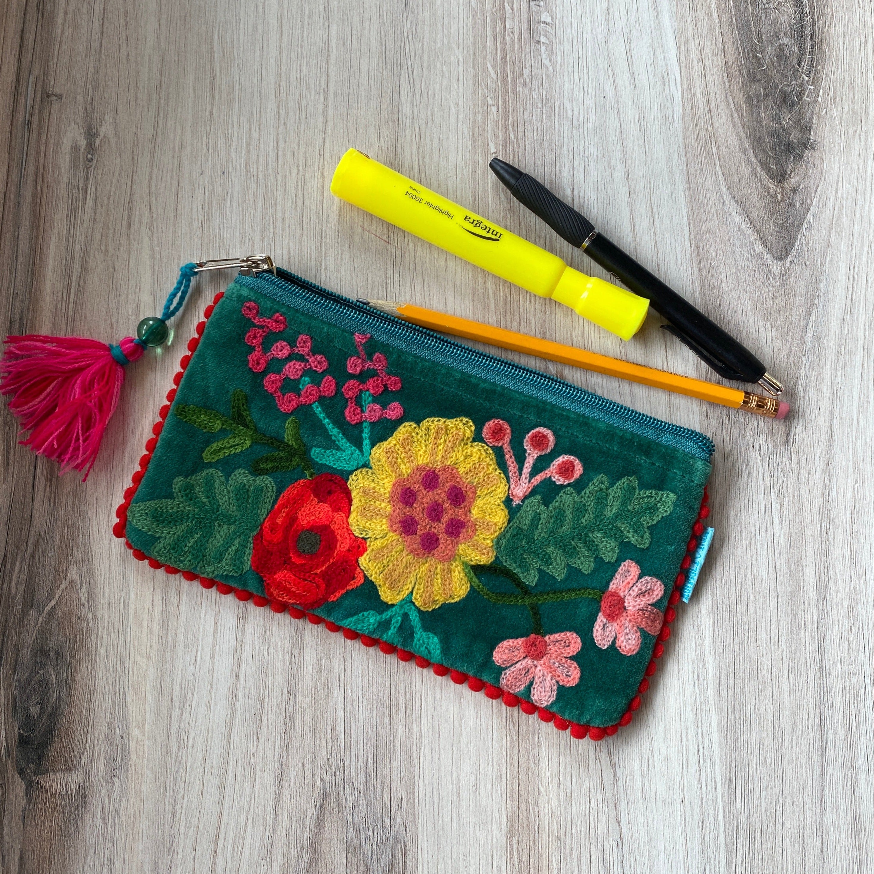 Green Floral Mini Pencil Pouch