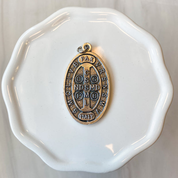 1.75" St. Benedict Medal in Antiqued Silver Finish