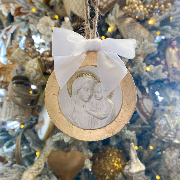 Madonna & Child Ornament - Gold & White