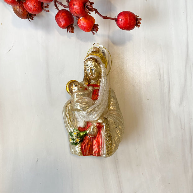 Glass Virgin Mary & Child Ornament