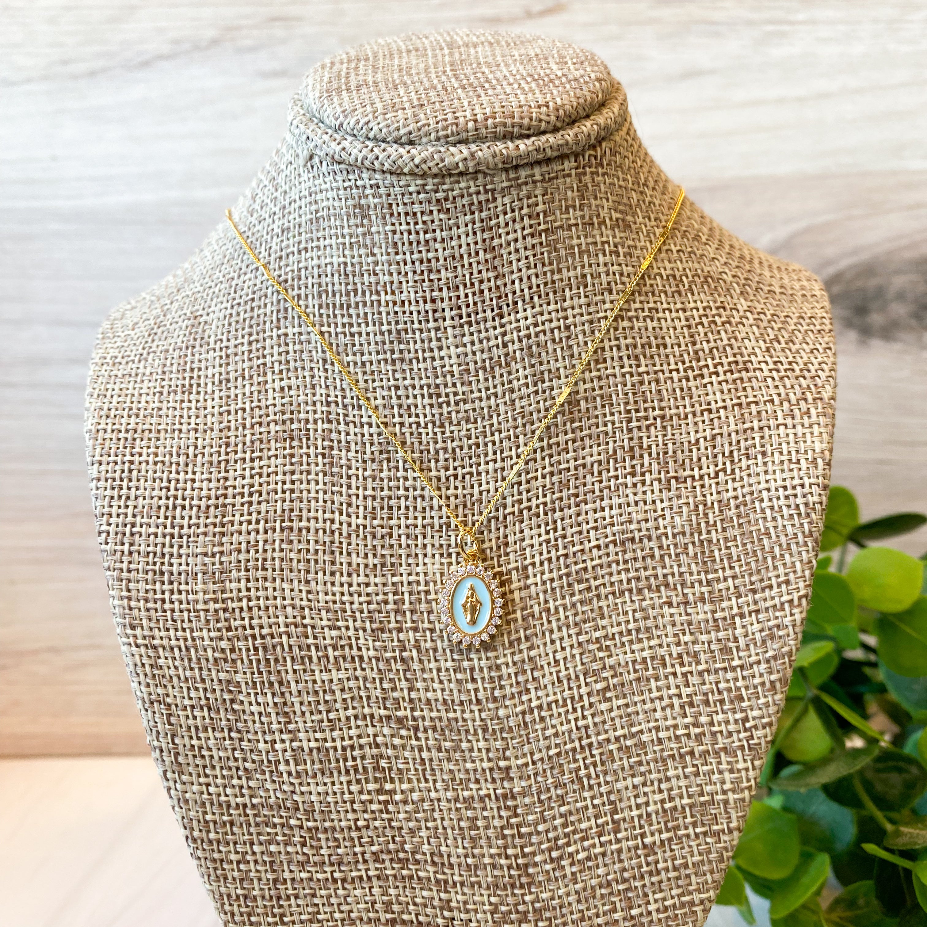 Our Lady of Lourdes Necklace Aqua