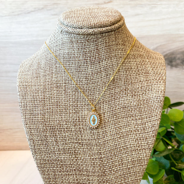 Our Lady of Lourdes Necklace Aqua