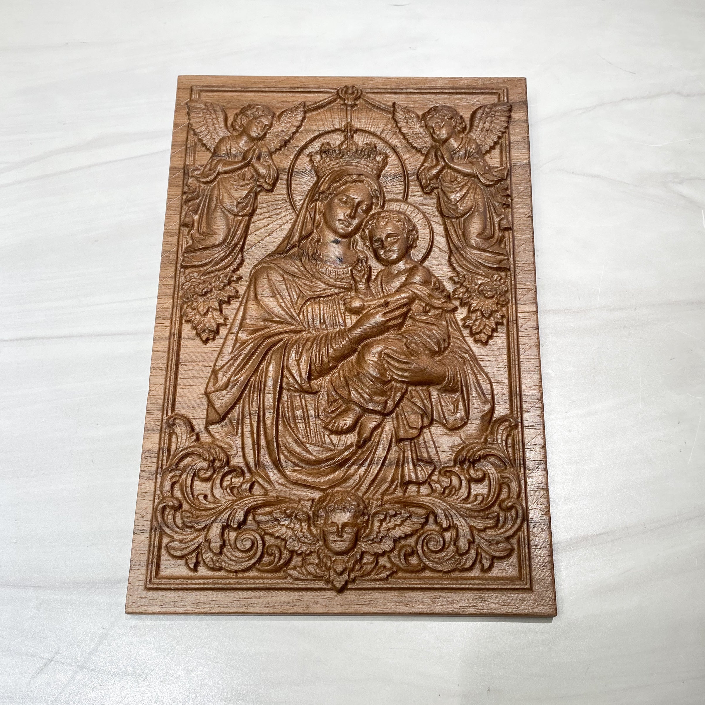 Madonna and Child Wooden Plaque apprx 6.5" x 9.5"