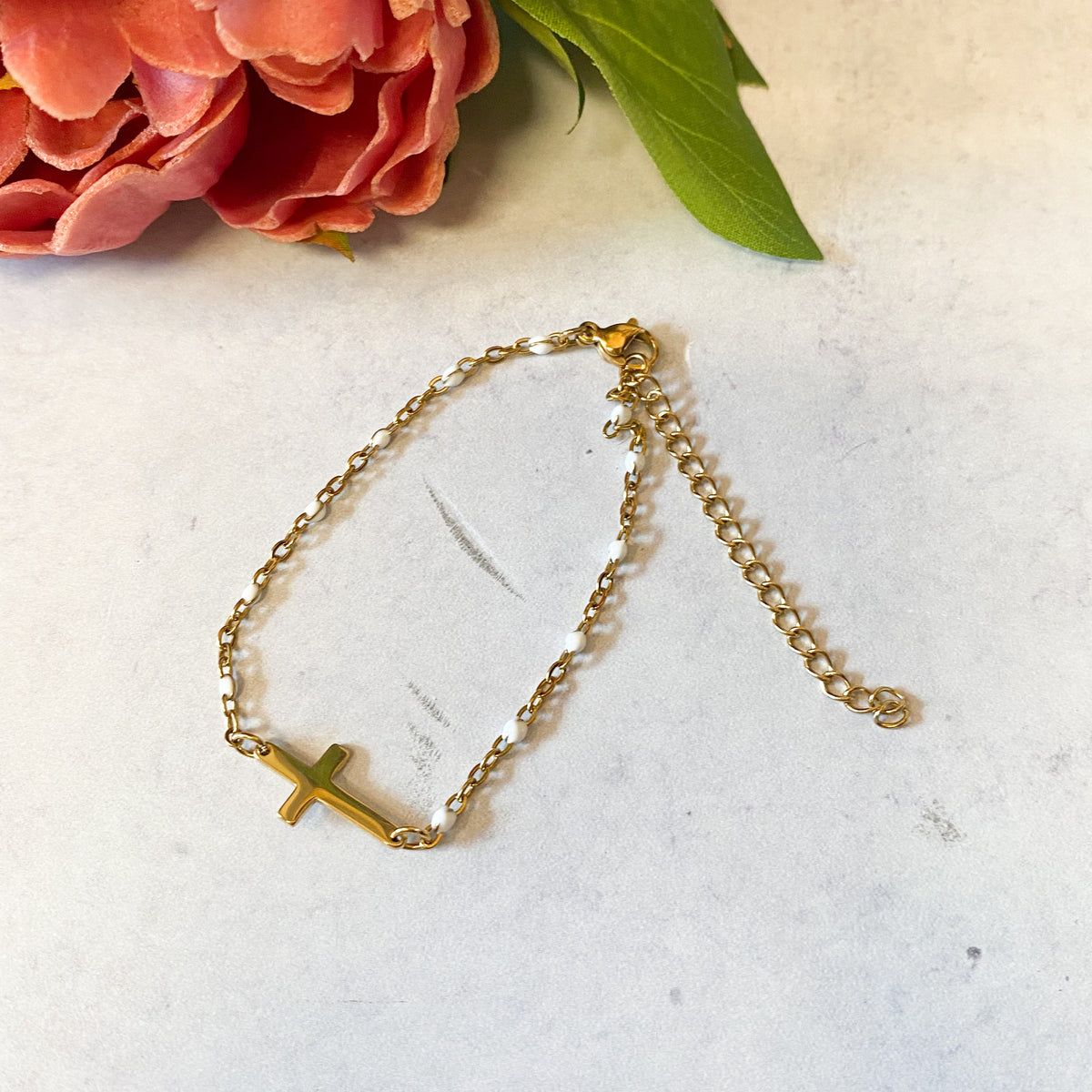 Blessed Cross Gold & White Bracelet