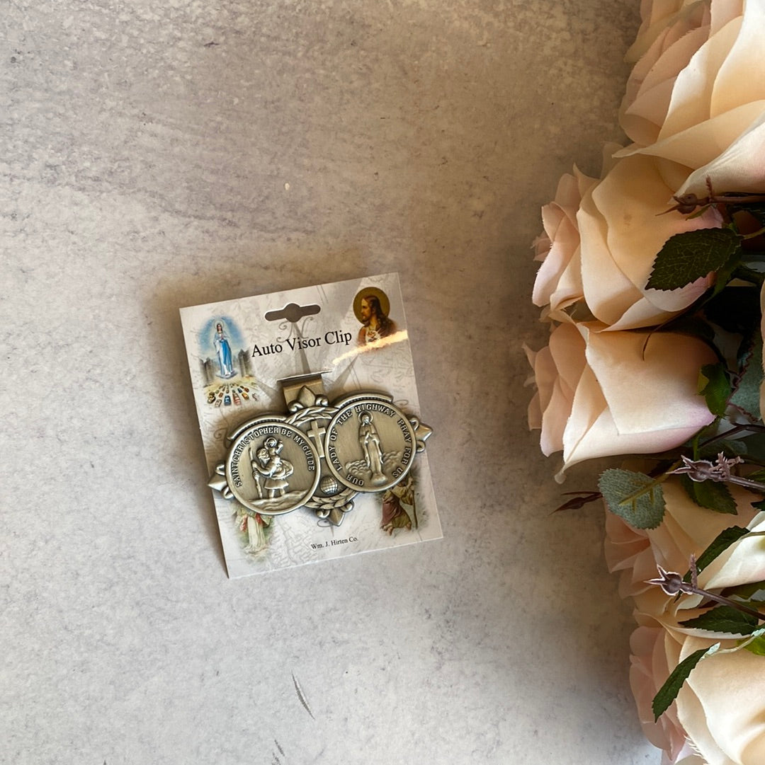 St. Christopher and Our Lady of the Highways Auto Visor Clip