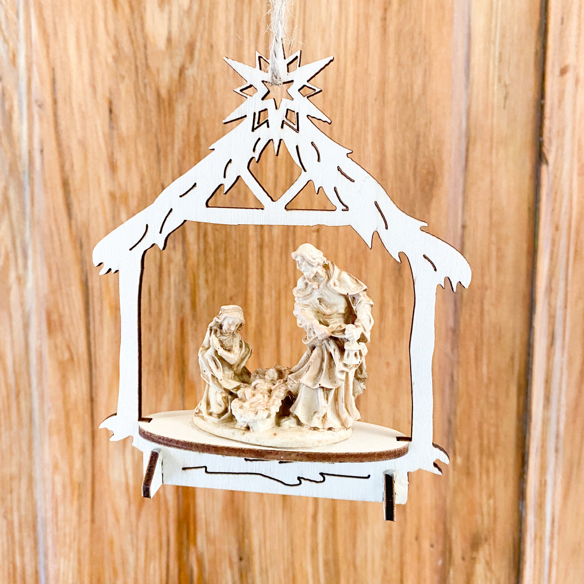 Wood Frame Nativity Ornament 4.75x3.75