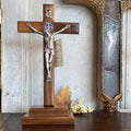 Standing St. Benedict Crucifix in Wood/Pewter Style 13.5"