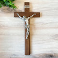 13" Walnut Cross with an Italian Silver Finish Corpus