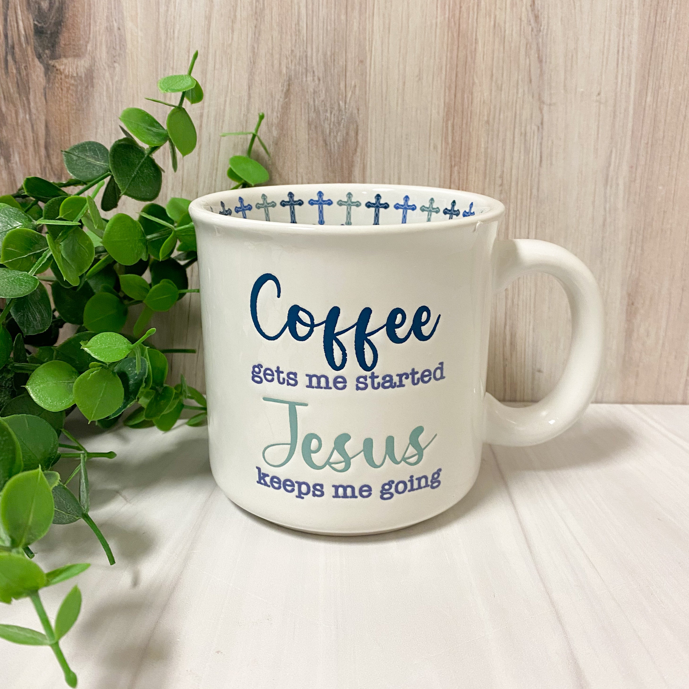 Coffee & Jesus Mug White/Blue 14oz