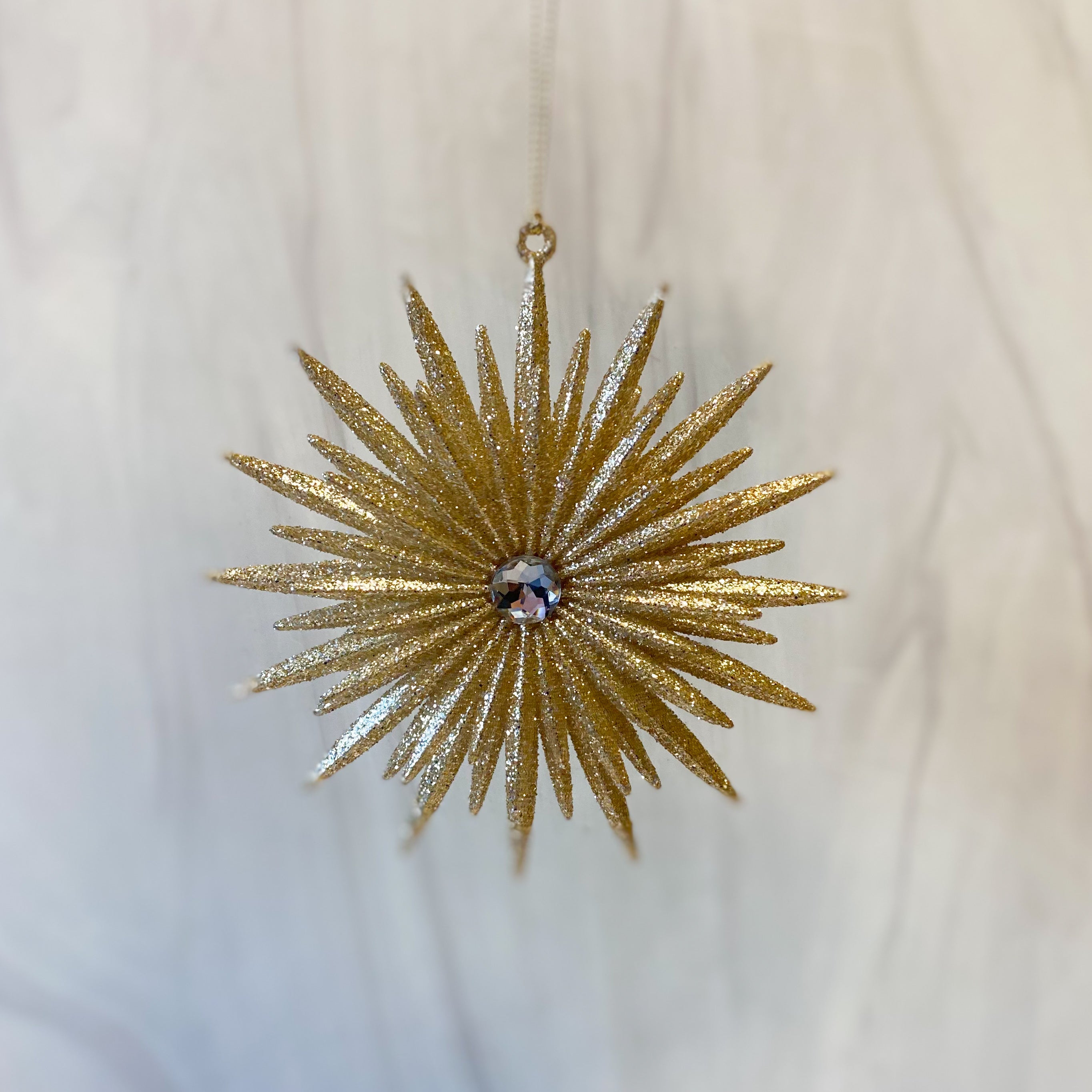 5" Champagne Glittered Starburst Ornament