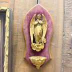 Antique Golden Angel on Maroon Plaque Water Font 6.5"x13"
