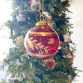 4"Rd Glass Ball Ornament w Botanicals, Red & Gold Finish